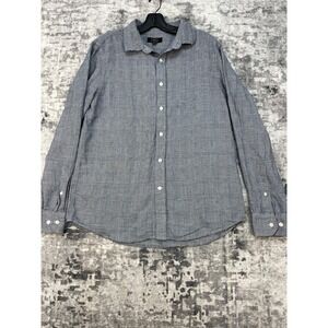 Banana Republic Mens M Shirt Plaid Navy Linen Blend Slim Fit Button Up Classic